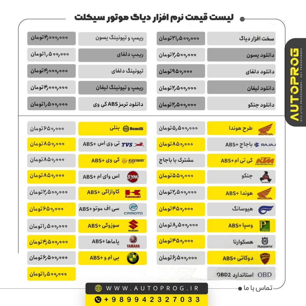 جدول قیمتی پارس کوشان دیاگ تخصصی موتور سیکلت PKS450